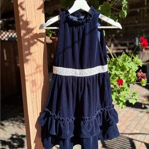 Janie & Jack Navy Blue Ruffled Velvet Girls Dress, size 10